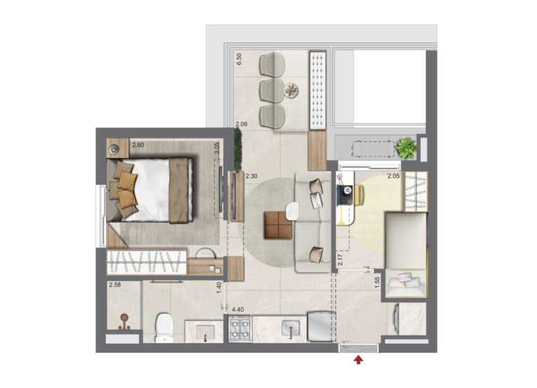 Planta - Apartamento no Campo Belo - 42m² com vaga à venda em São Paulo | Pronto para morar - Æ Consultimóveis - Inovando na busca do imóvel ideal