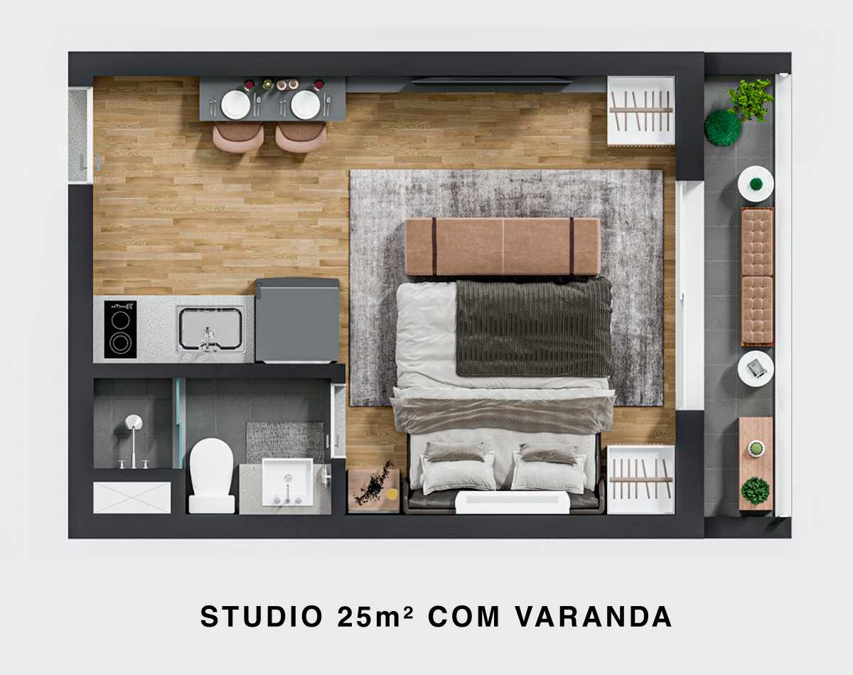 Planta - Apartamento 1 Dormitório em Pinheiros – 25m² a 5 minutos a pé do metrô Faria Lima - Æ Consultimóveis - Inovando na busca do imóvel ideal